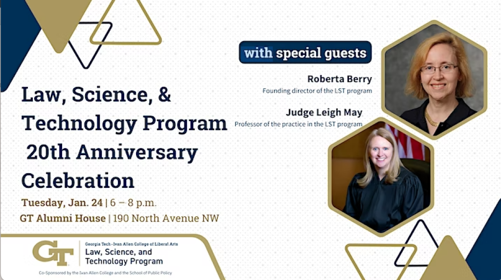 Flyer for the Law, Science, & Technology Program's 20th Anniversary Celebration