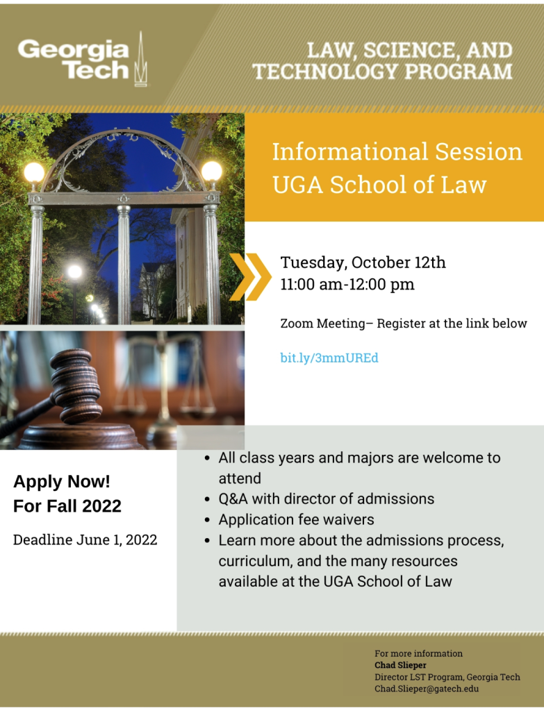 Flyer for the UGA School of Law Information Session