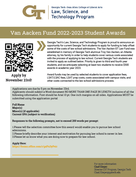 Flyer for the Van Aacken Fund 2022-2023 Student Awards 