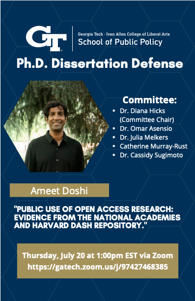 A flyer for Ameet Doshi's dissertation defense