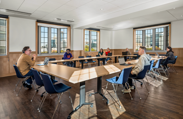 Students in class in the D.M. Smith building